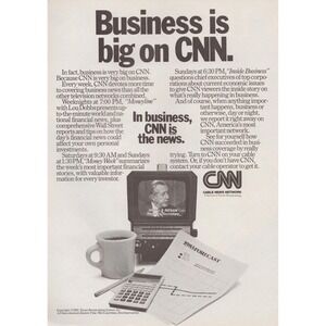 1982 CNN Business Vintage Print Ad Moneyline Lou Dobbs Media Wall Street Finance